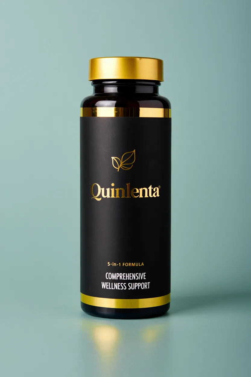 Quinlenta supplement bottle with premium 5-in-1 formula for comprehensive wellness support